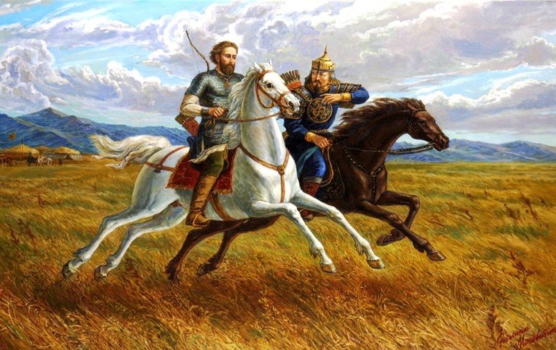 Великий князь Александр Невский (род Рюриковичи) и Сартак - правнук Чингизхана 