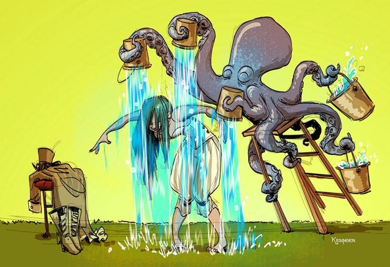 Как выглядит жизнь с домашним осьминогом: работы иллюстратора Дисней