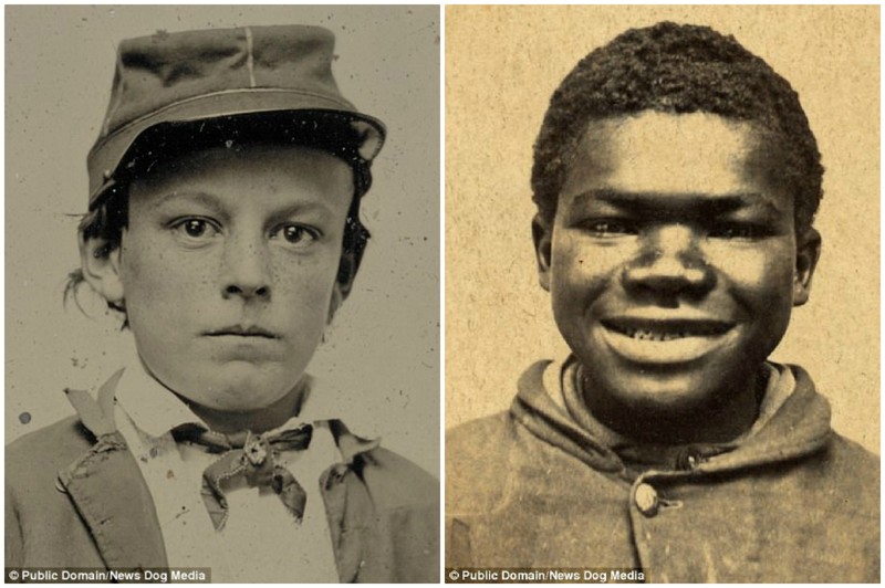 Мальчик-солдат армии Конфедерации (слева) и портрет маленького слуги офицера (справа)