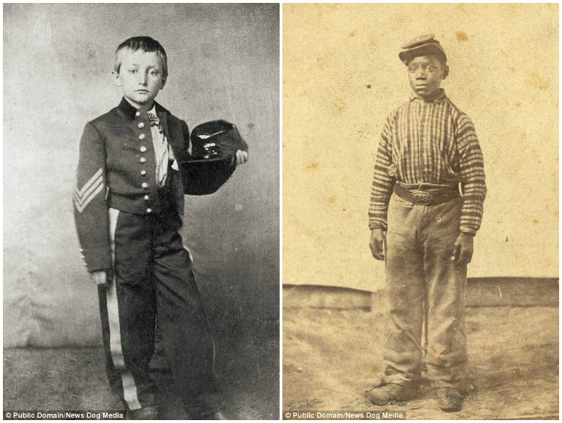 1865 год. Джон Клем (слева) и Натан Джонс - посыльный, служивший в Вирджинии