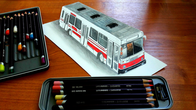 3D Рисунок карандашом Автобус