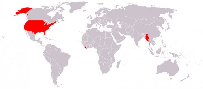 В странах, выделенных на этой карте красным, до сих пор не пользуются метрической системой