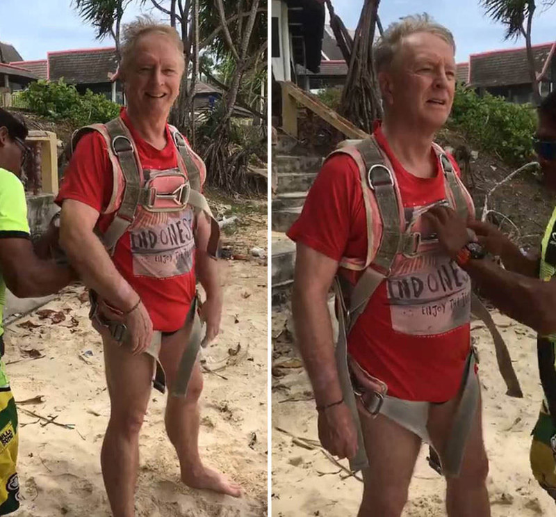 70-летний бизнесмен Роджер Джон Хасси отдыхал на пляже Пхукете вместе с женой. В среду он решил заняться парасейлингом. Весь процесс снимала на камеру его супруга