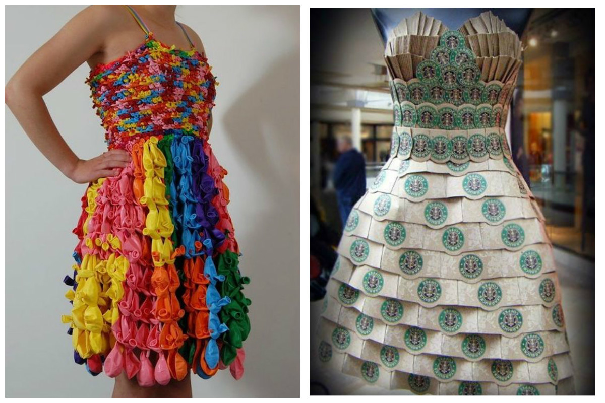Какие можно сделать платья. Необычные платья. Платье из необычных материалов. Платье из нетрадиционных материалов. Платье из броссовых ма.