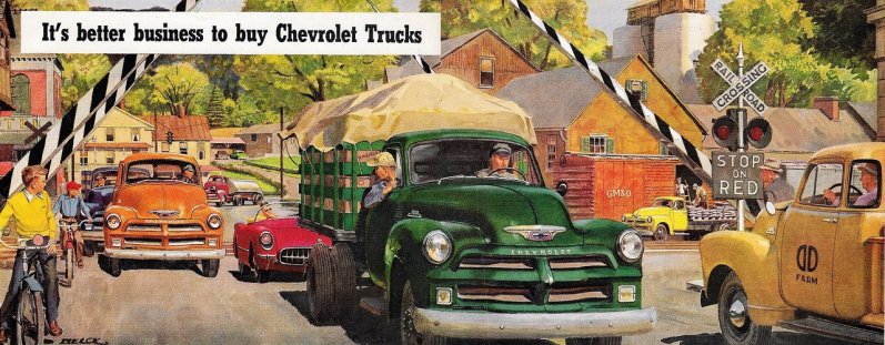Будни строителей капитализма на рекламных постерах Chevrolet 1950-х