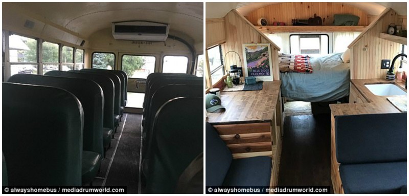 Крутой дом на колесах из школьного автобуса: пара из США соорудила мечту путешественника