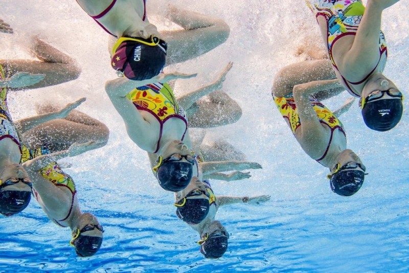 Тренировка китайской команды по синхронному плаванию, 13 июля 2017 года.