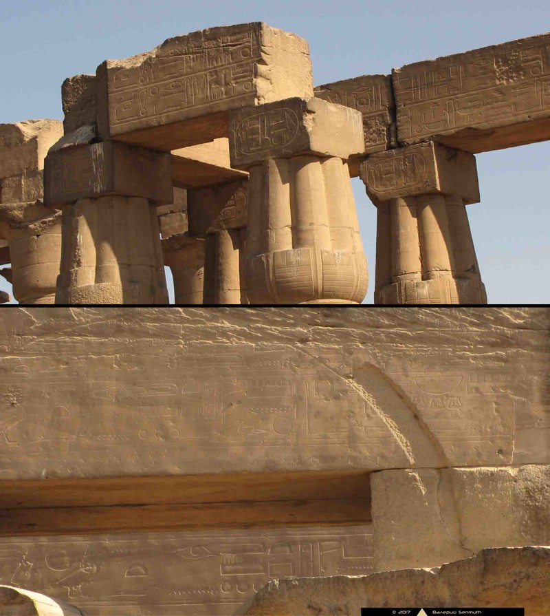 Колоннада Аменхотепа III с незавершенными рельефами на архитравах