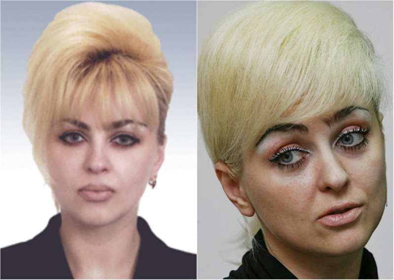 Жанна Усенко-Черная, украинский политик, так выжигает волосы на голове и начерняет свои брови, что контраст работает не в ее пользу
