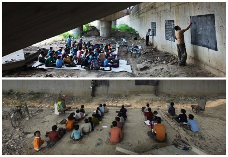 Школа под мостом. Нью-Дели, Индия