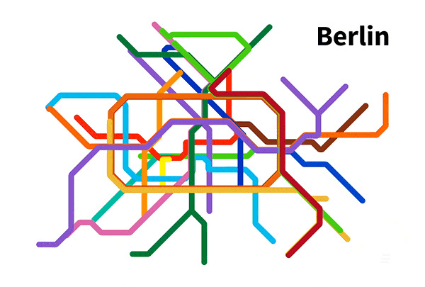 Схема берлинского метро и реальные маршруты его поездов на местности