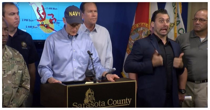 Эмоциональный  сурдопереводчик превратил доклад губернатора Флориды о разрушительном урагане "Ирма" в комедию