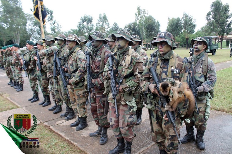 Солдаты армии Парагвая маршируют на параде со своими животными