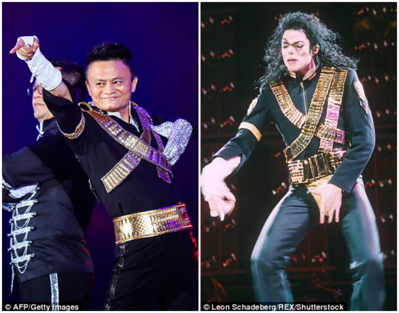 В день рождения компании 53-летний Джек Ма выступил в костюме, подобном одеянию Майкла Джексона во время тура Dangerous World Tour
