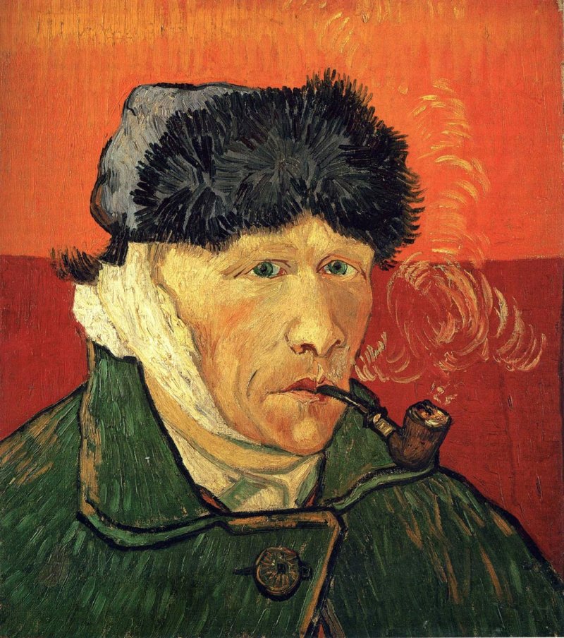"Автопортрет с отрезанным ухом и трубкой" Ван Гога