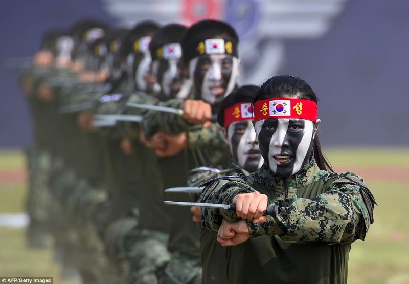 "Южная Корея продемонстрировала "военные мышцы" на параде в честь 69-летия вооруженных сил перед лицом КНДР" - пишет Daily Mail