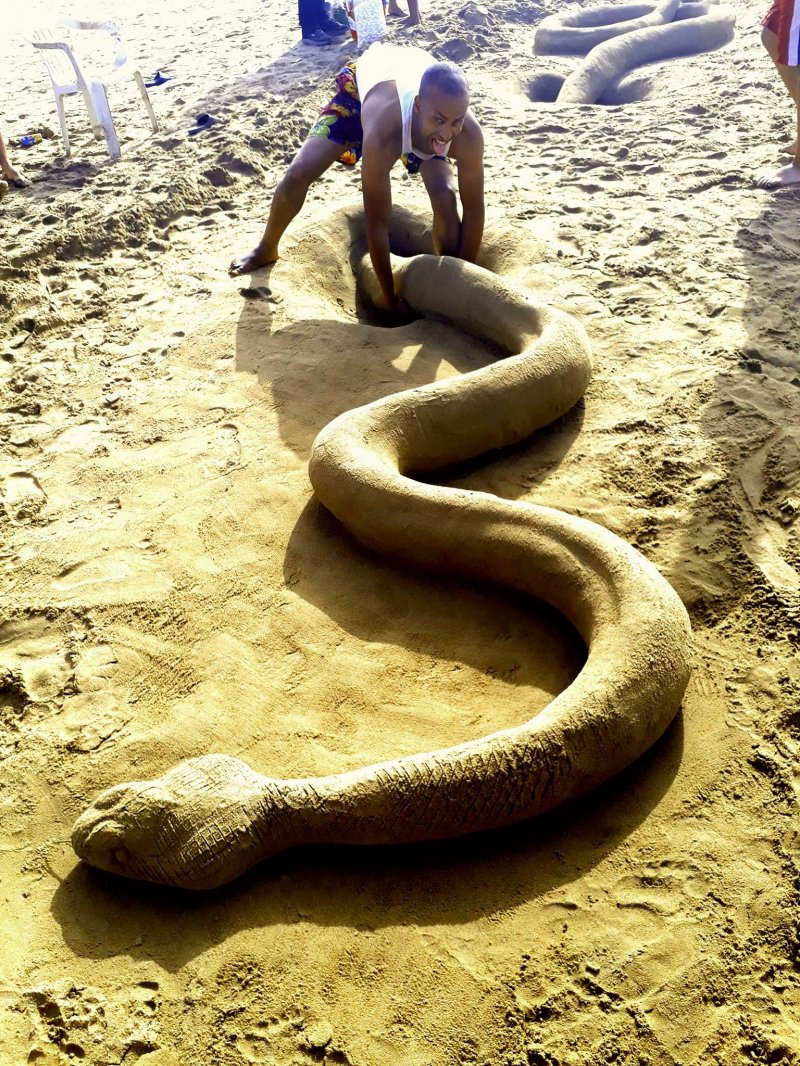 Гигантская змея на пляже 