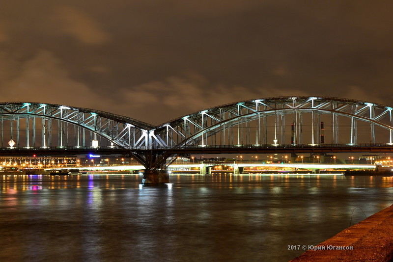 За ним просматривается мост Александра Невского