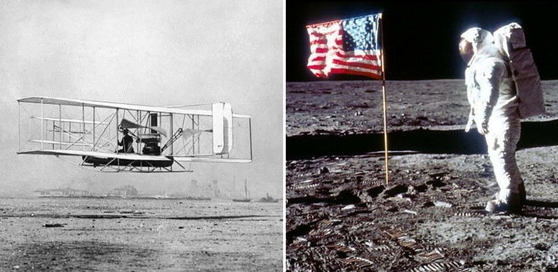 4. Первый полет на Луну человек совершил через 66 лет после того, как братья Райт изобрели летательный аппарат.