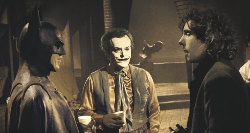 Майкл Китон, Джек Николсон и Тим Бёртон на съемках «Бэтмена»