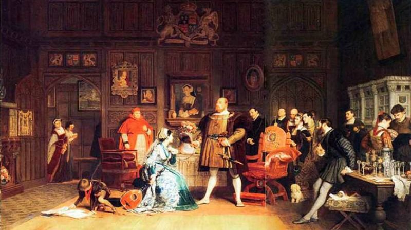 Маркус Стоун - Генрих VIII с Анной Болейн и Екатериной Арагонской наблюдающей за ними (1870)