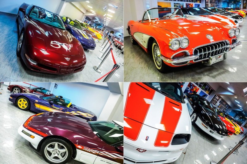 в коллекции представлены первые пять поколений Chevrolet Corvette (начиная с рестайла C1 1958 года)