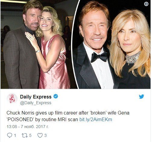 Американский актёр Чак Норрис бросил кино ради умирающей жены