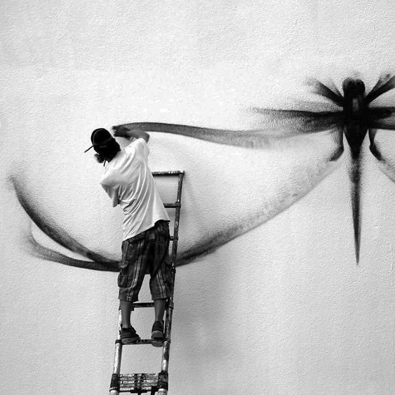 Художник добавляет шарма скучным улицам, создавая гигантских бабочек на стенах