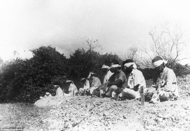 Шокирующие снимки времен Второй мировой: учебная стрельба японских солдат по пленным