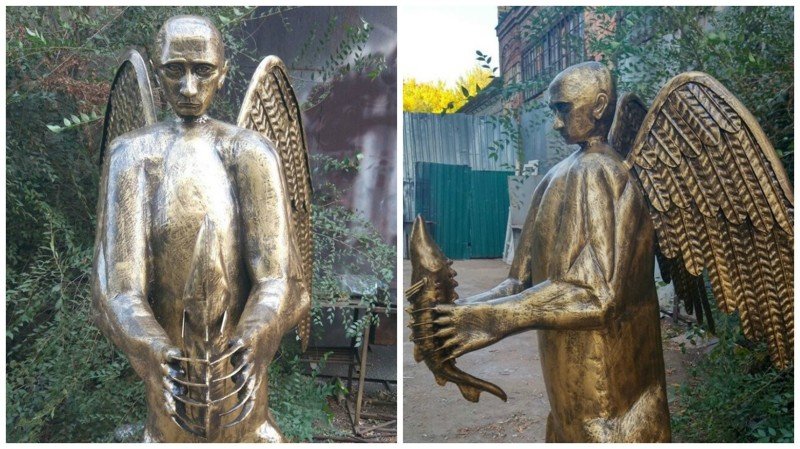 В Астрахани умелец сковал скульптуру медведя с головой президента, и хочет подарить её Путину