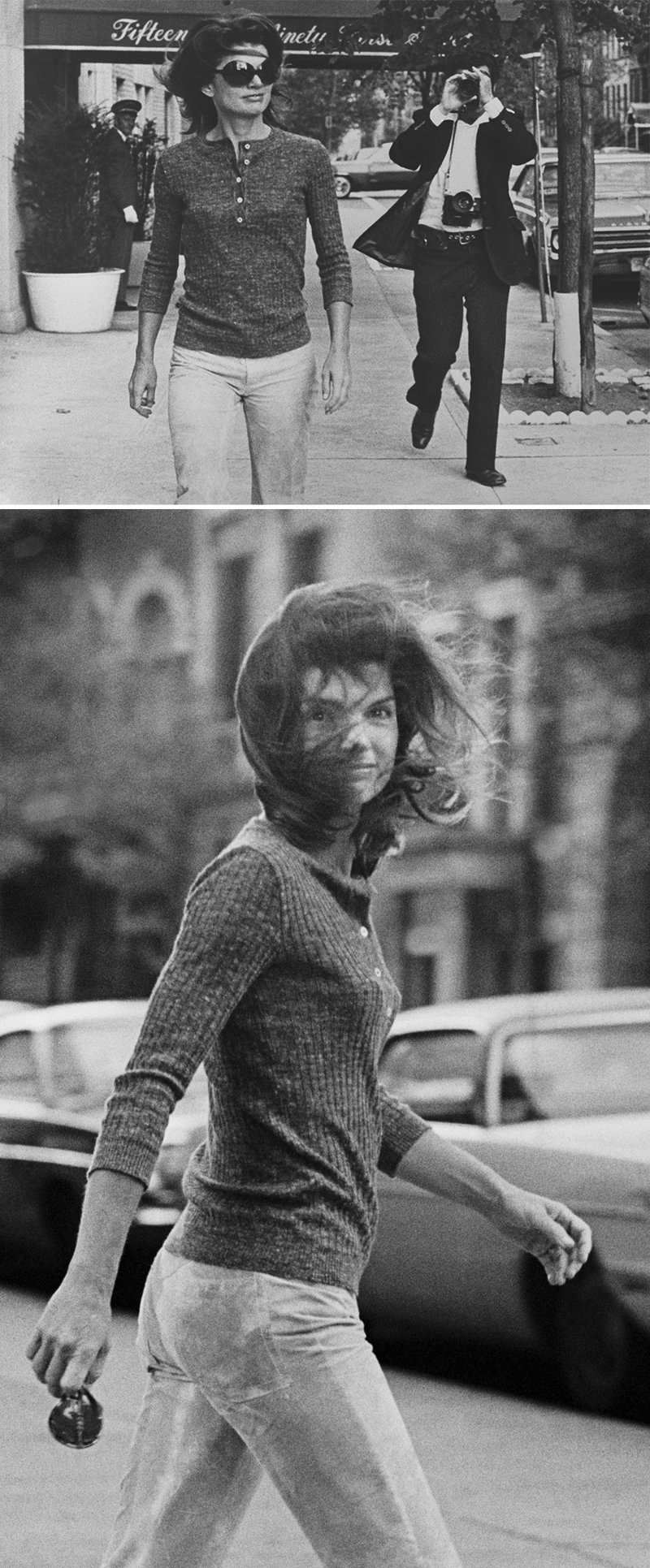 Джеки Кеннеди прогуливалась по Мэдисон-авеню в Нью-Йорке. Октябрь, 1971