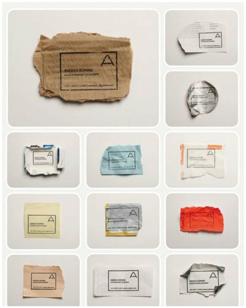 Экологичные визитки на клочках использованной ранее бумаги