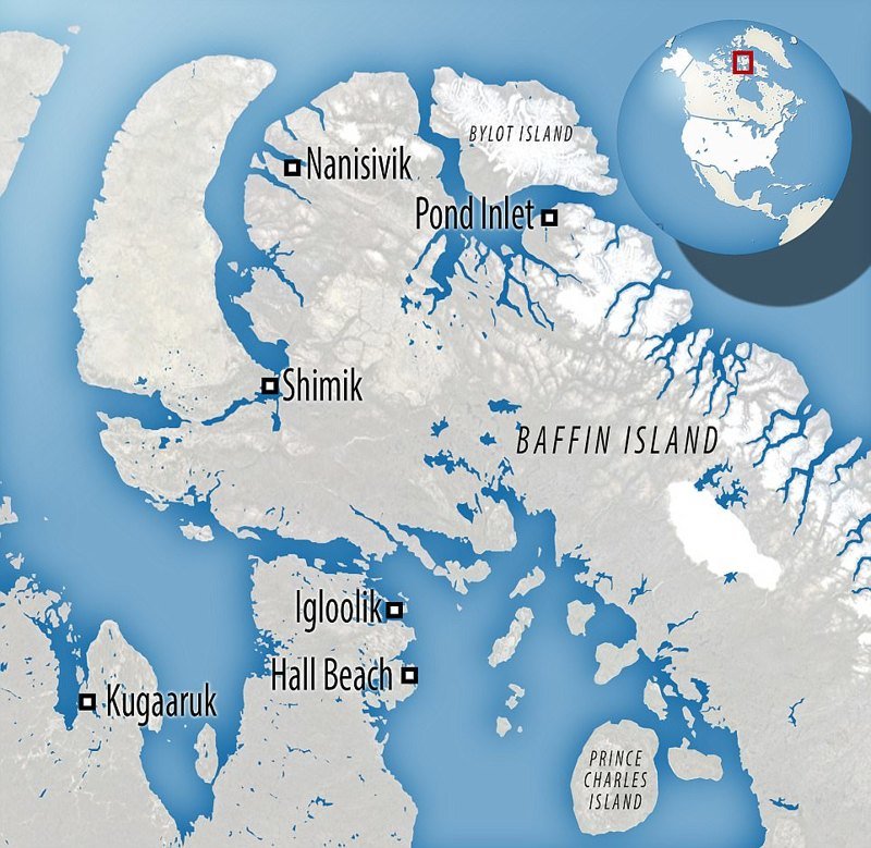 Кадры были сделаны на острове Баффинова Земля региона Кикиктани провинции Нунавут, Канада