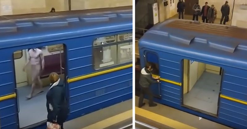 Голый мужик попытался угнать состав метро: видео