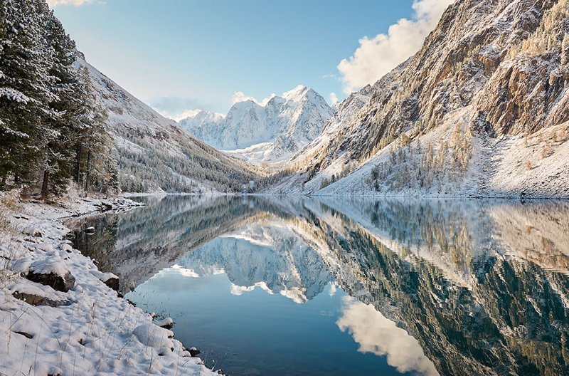 Зимнее горное озеро, Алтайские горы, хребет Чуя