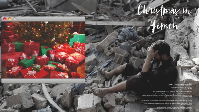 Рождество в Йемене: плакаты о душераздирающем контрасте войны и мира