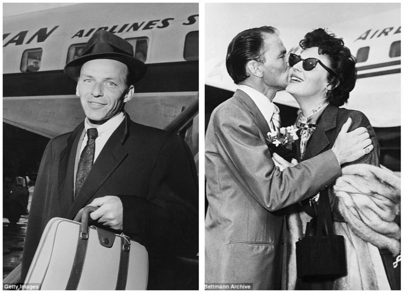 А Фрэнк Синатра был гламурным авиапассажиром задолго до того, как это стало мейнстримом. Слева - 1956 г., справа - с женой Авой Гарднер, 1952 г.
