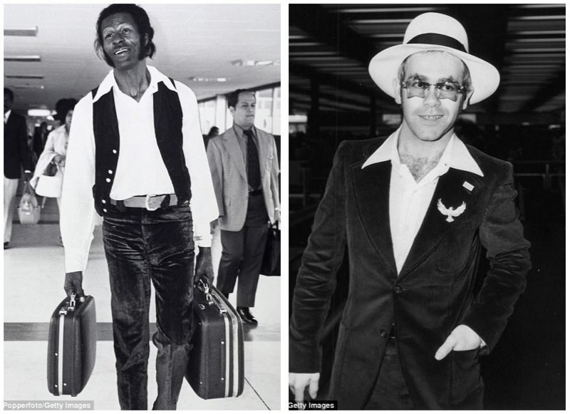 Слева - Чак Берри, август 1972 г., справа - Элтон Джон, 1975 г.
