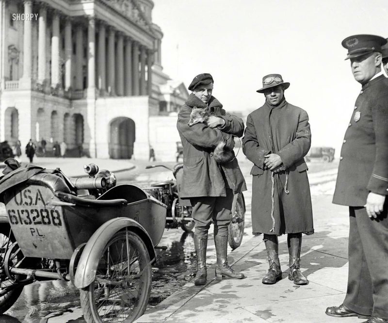 Мотоциклисты с пойманным лисенком (Вашингтон, 1919 год)