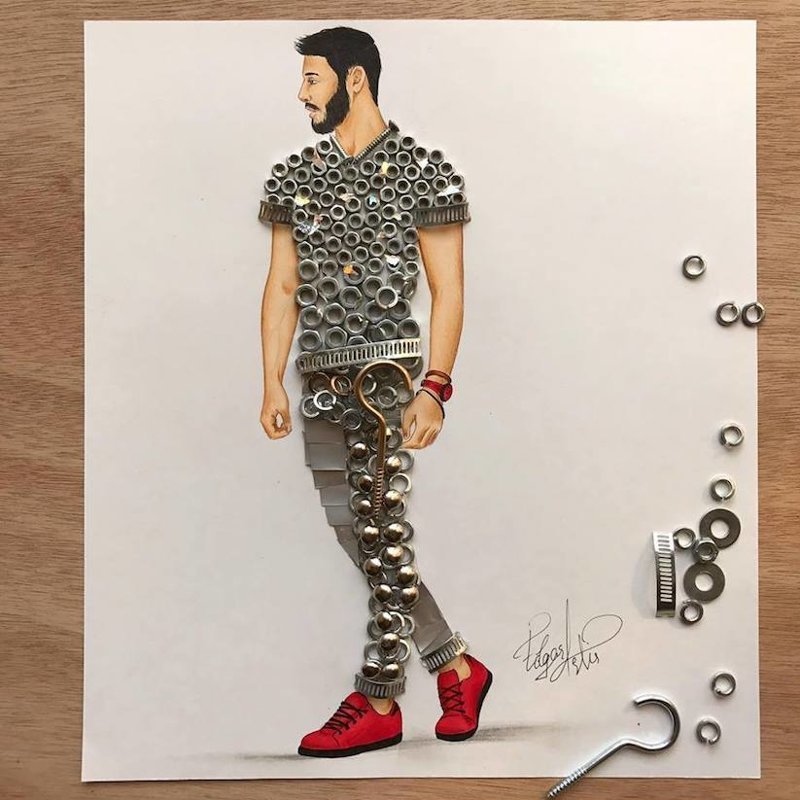 Армянский fashion-иллюстратор создаёт эскизы одежды из подручных средств