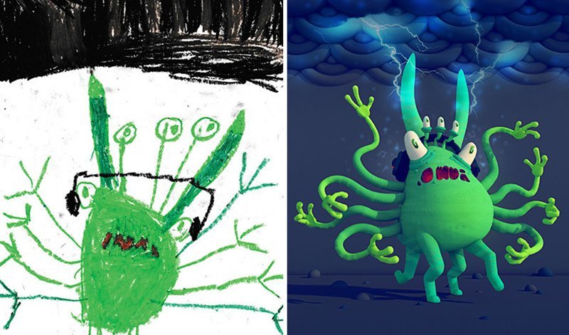 Художники рисуют монстров по детским эскизам