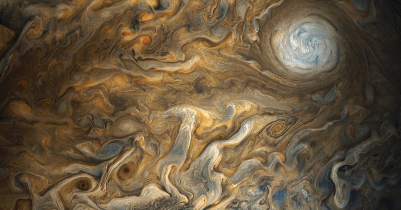 Снимок циклонов и ураганов в Южном полушарии Юпитера