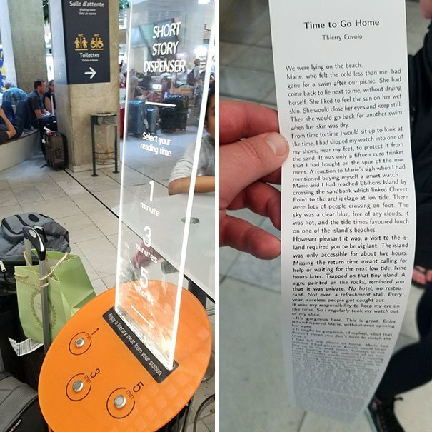 Этот автомат распечатывает бесплатные рассказы, которые можно почитать, пока вы ждете рейс