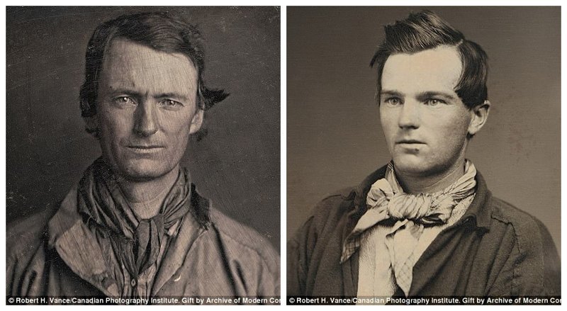 Дагерротипный портрет был самым популярным видом фотографии в эпоху золотой лихорадки. Для его изготовления использовался лист серебристой меди с зеркальной отделкой (как на этих портретах, 1850 г. и 1852 г. соответственно)