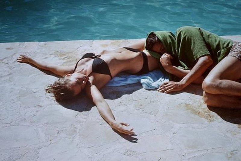 Роми Шнайдер, Ален Делон  на съемочной площадке фильма БАССЕЙН, 1969.