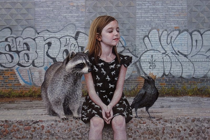 Гиперреалистичные картины Кевина Петерсона: дети и животные в городской среде