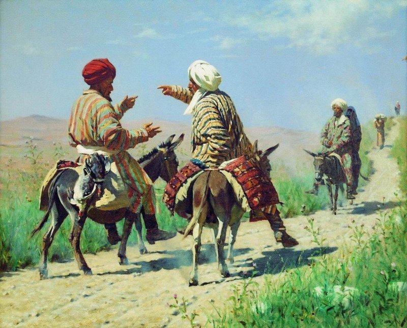Мулла Рахим и мулла Керим по дороге на базар ссорятся, 1869