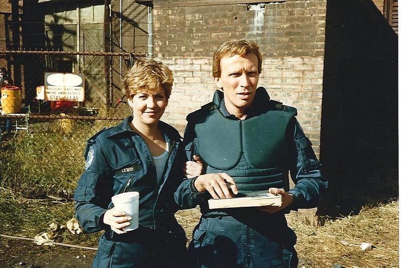 Нэнси Аллен и Питер Уэллер на съёмках Robocop, 1987