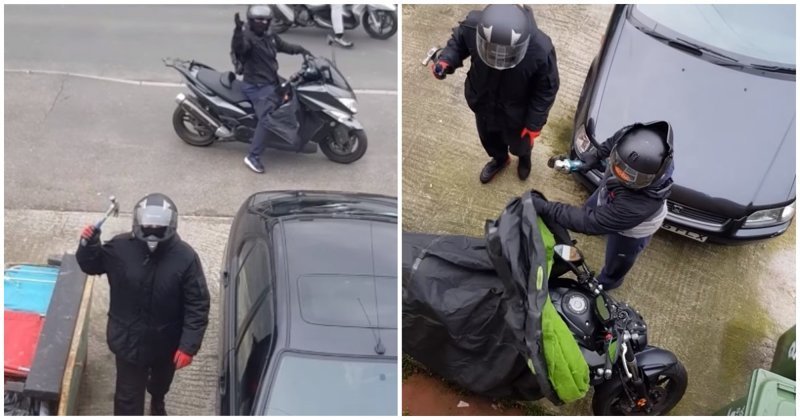 Наглые воры пытаются украсть мотоцикл на глазах владельца