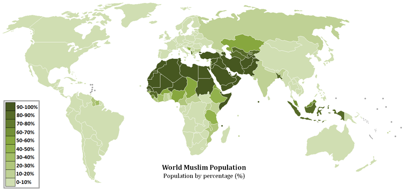 Удельный вес мусульман в разных странах